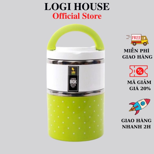 Hộp đựng cơm giữ nhiệt 2 ngăn inox 2 lớp dung tích 930ml có nắp đậy kín và có quai xách tiện lợi