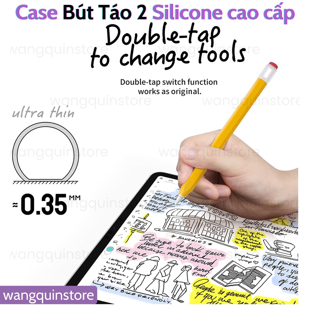 Ốp/Case Silicon Pencil 2 Kiểu Bút Chì Đẹp cổ điển vintage Chống Bẩn, Chống Trầy, Có Thể Sạc Mà Không Cần Tháo Ốp