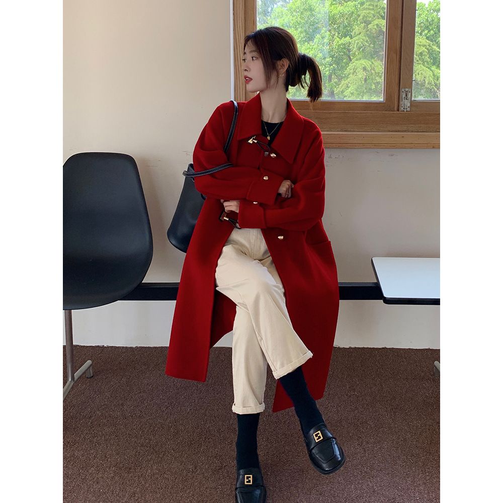 Áo Khoác Len Cao Cấp Dáng Rộng Cài Khuy Cổ Búp Bê Phong Cách Hàn Quốc Thời Trang Thu Đông Mới Cho Nữ