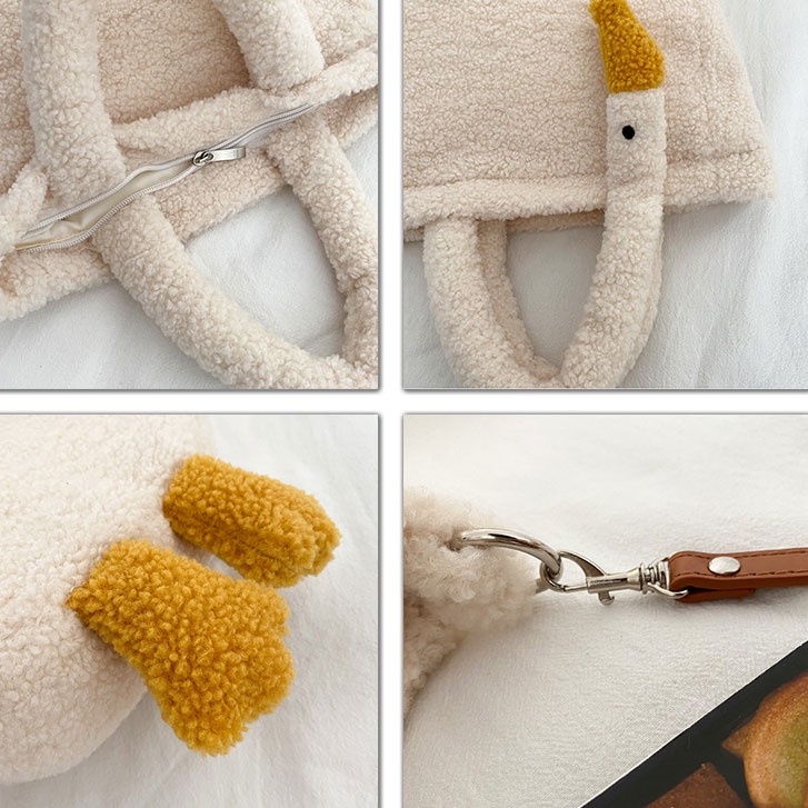 Mischa Túi Đeo Chéo Lông Cừu Nhân Tạo Hình Con Ngỗng Hoạt Hình Đáng Yêu Sáng Tạo Có Thể Điều Chỉnh Được