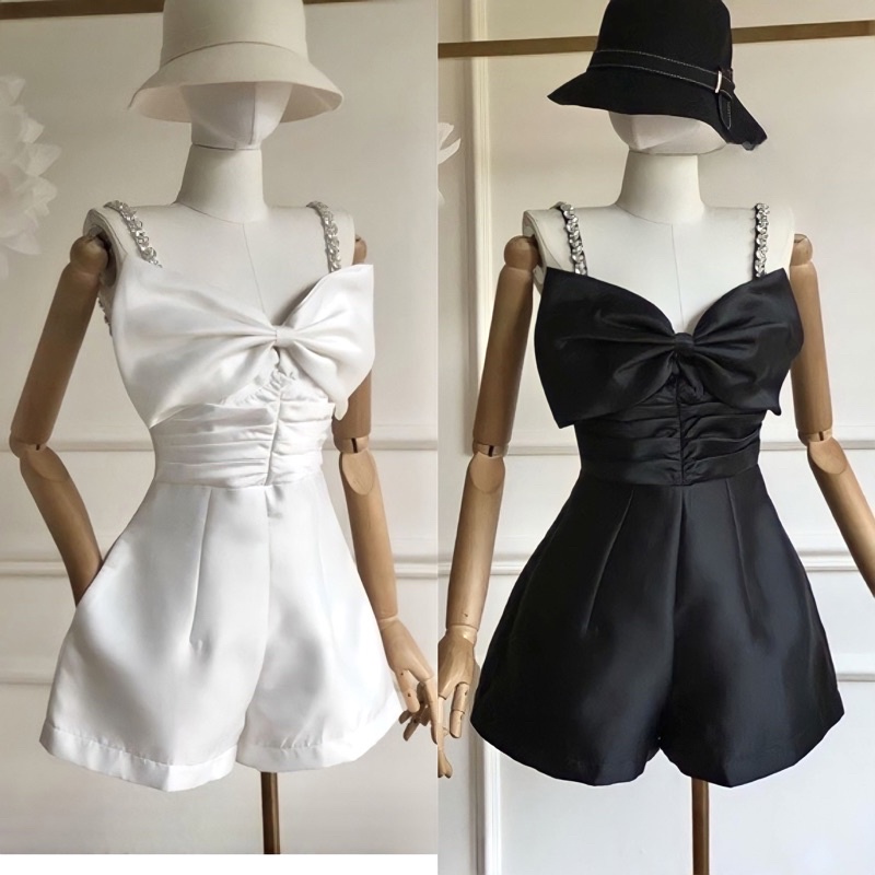 Jumpsuit nơ ngực hai dây kết đá (loại 1)
