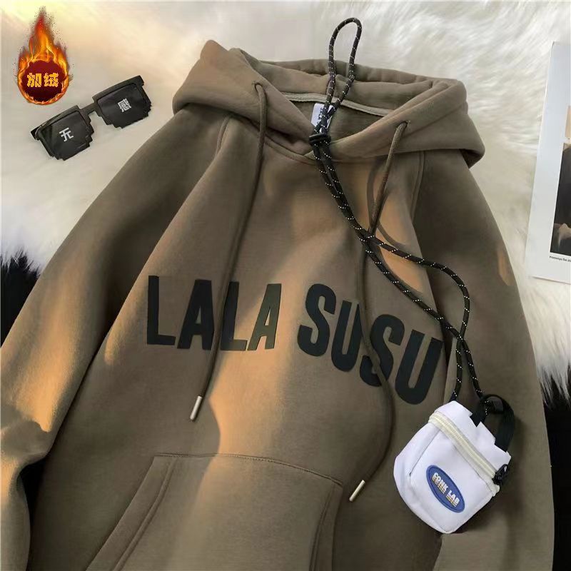 Áo Hoodie Lót Lông Cừu Dày Dáng Rộng Phong Cách Mới