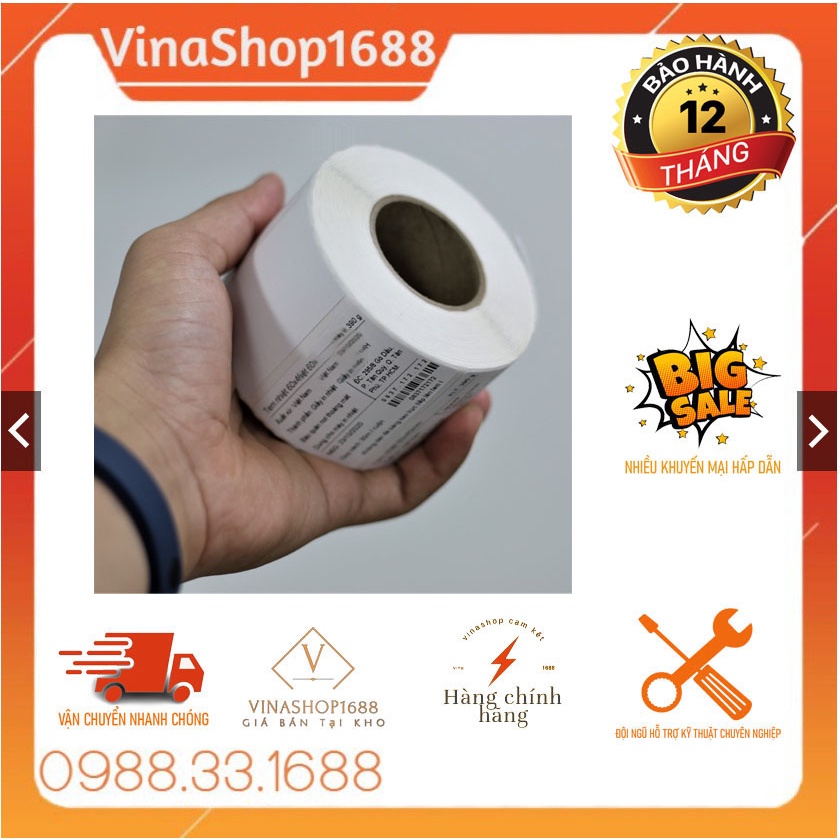 Giấy in mã vạch, decal nhiệt 60x40 mm, 1 tem/hàng, cuộn 30m