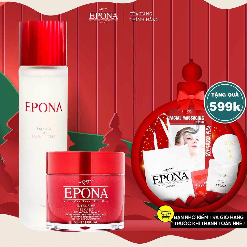 Bộ Đôi Dưỡng Sáng - Căng Bóng Da Epona Premium Birch Essence Toner 150ml, Kem Epona Dầu Ngựa 50ml