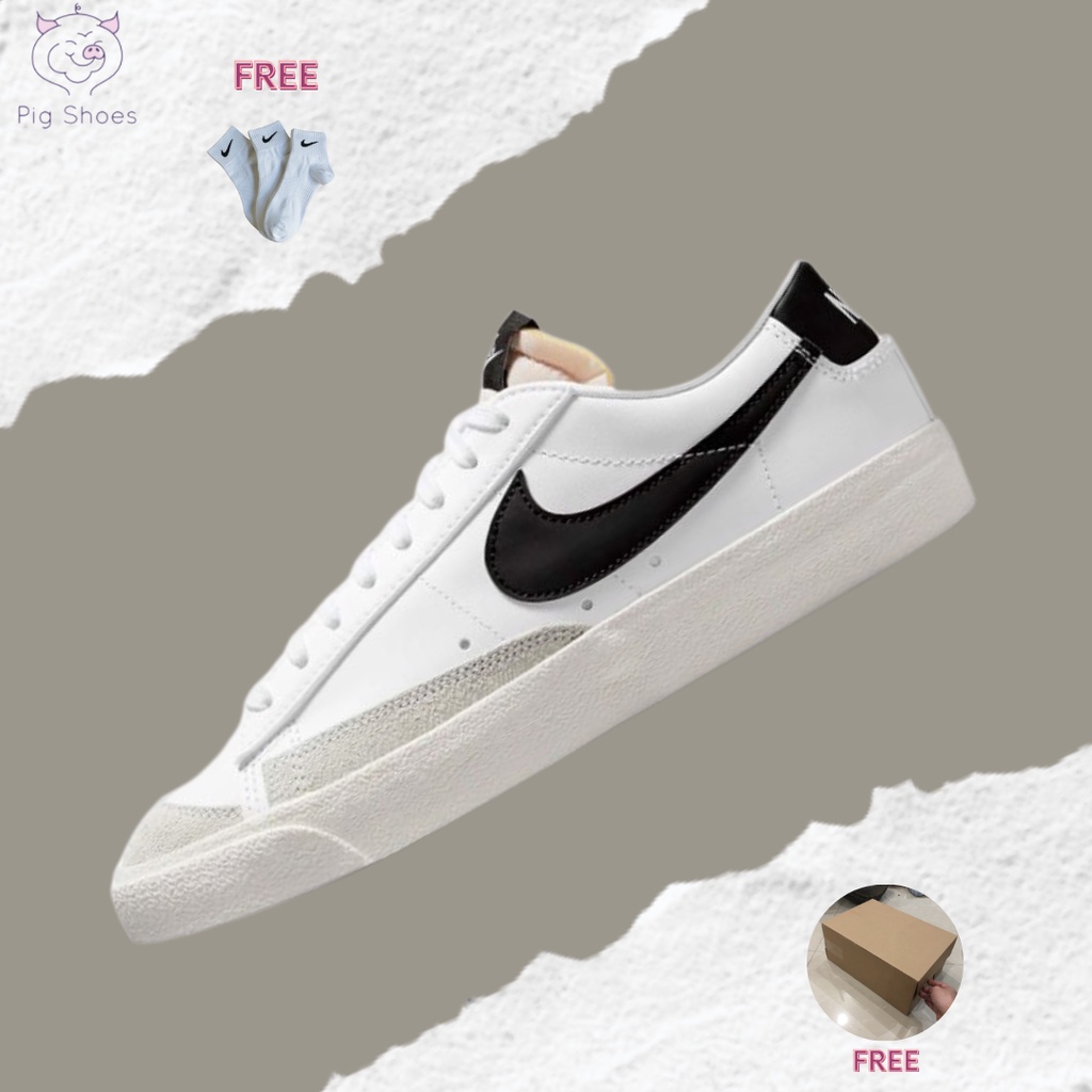 Giày Nike Blazer Low 77 Vintage White Black, Blazer Thấp Trắng Đen; Đầy Đủ Box, Bill, Tặng Vớ Trắng