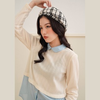 BLEUBIRD Áo len mỏng phối lụa Combined Top