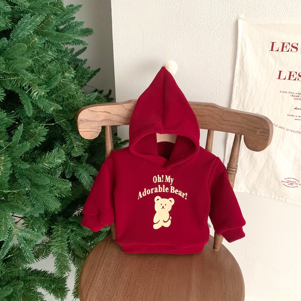 Áo Hoodie Tay Dài Dày Dặn In Họa Tiết Gấu Giáng Sinh Dễ Thương Thời Trang Mùa Đông Cho Bé Trai Và Gái