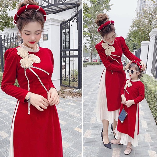 Set Áo Dài Tết Mẹ Bé, Áo Dài Cách Tân