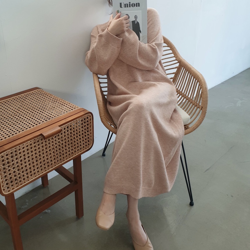 Đầm Sweater Dệt Kim Dáng Suông Tay Dài Vải Cashmere Dễ Thương