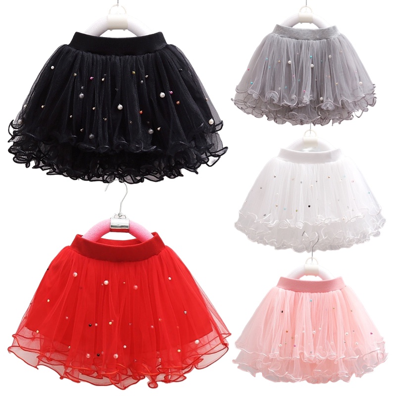 Chân Váy Xòe Công Chúa Bằng Vải Tuyn Đính Ngọc Trai Dễ Thương Thời Trang Cho Bé Gái 3-12 Tuổi