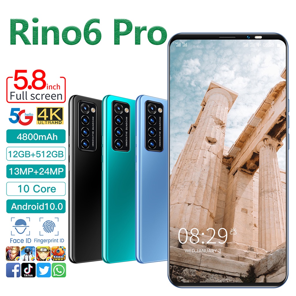 Điện thoại di động Rino6 Pro (12GB+512GB) 5G mới bán điện thoại di động chơi điện thoại di động android thẻ đôi