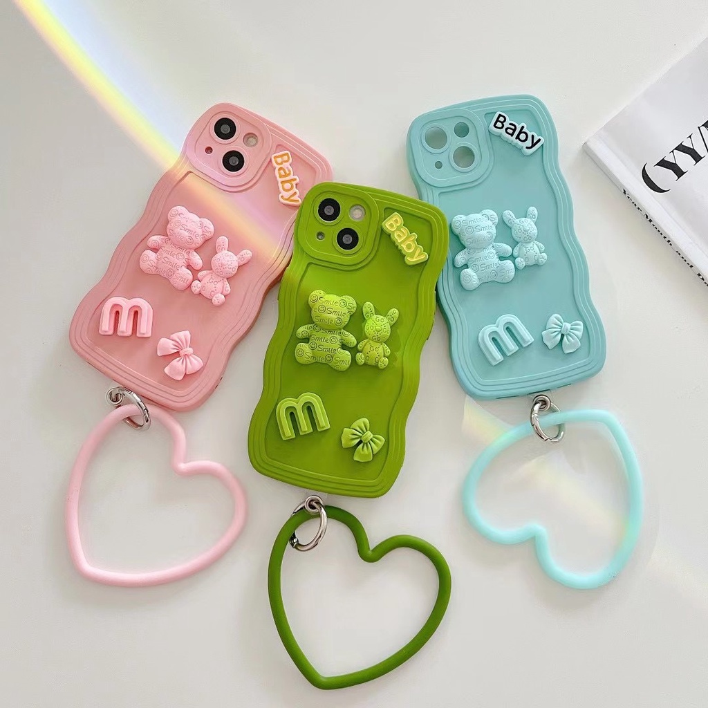 Ốp Điện Thoại Hình Gấu Thỏ Có Dây Đeo Cho Vivo Y17 Y19 Y5S Y20 Y33S Y52S Y76S Y70S Y51S Y77 Y85