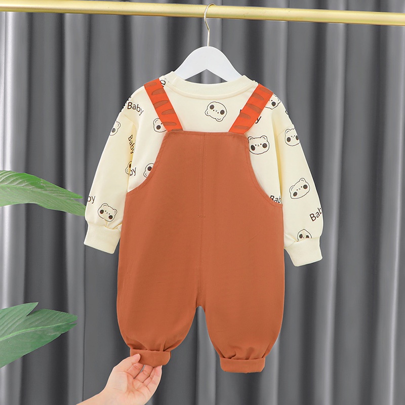 CATIMINI Set Áo Thun Dài Tay In Hình Gấu Và Quần Yếm Thời Trang Mới Cho Bé