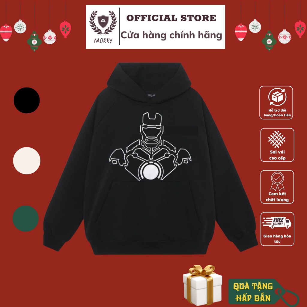 Áo Hoodie Nam Nữ In Hình Iron Man phản quang Form Rộng Unisex, Chất Nỉ Siêu Mịn, Mũ 2 Lớp, Dày Dặn Ấm Áp Morry Store