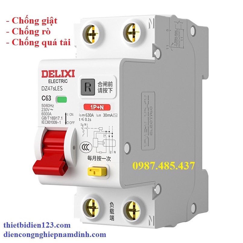 Aptomat Chống giật Chống rò Chống quá tải - RCBO 16A,20A,25A,32A,40A,63A DELIXI