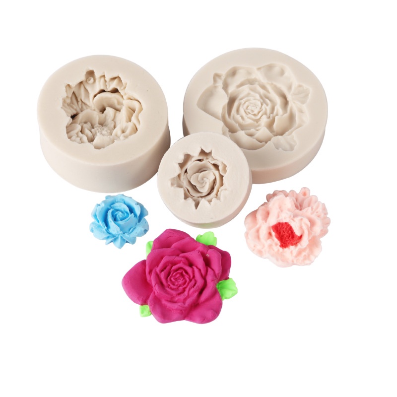 Khuôn Silicone Nhấn Bánh Hình Hoa Mẫu Đơn &amp; Hoa Sen
