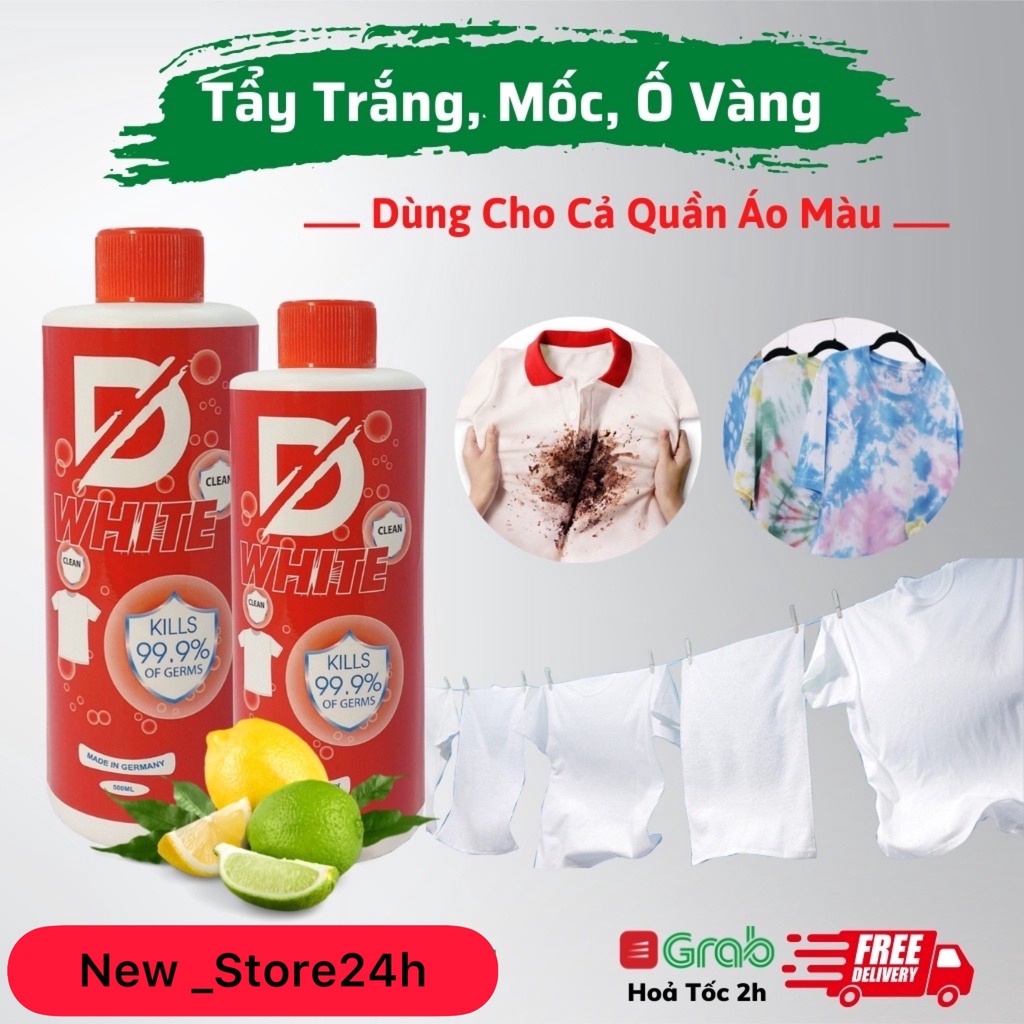 Nước Tẩy Trắng quần áo Không làm hỏng màu quần áo thế hệ mới D.WHITE - Tẩy mốc quần áo - 100% Chính hãng