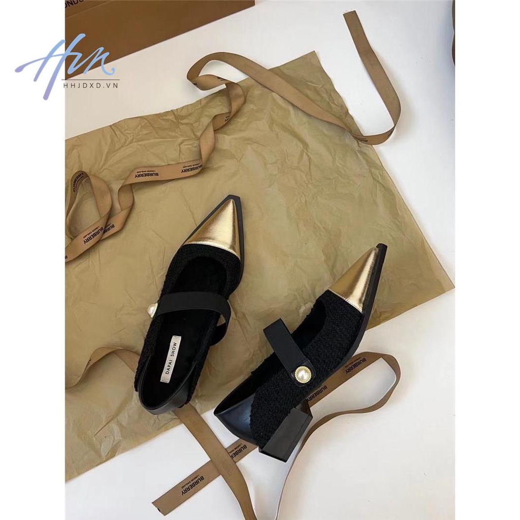 Giày Cao Gót Mũi Nhọn Phối Lông Thời Trang Thanh Lịch Dành Cho Nữ