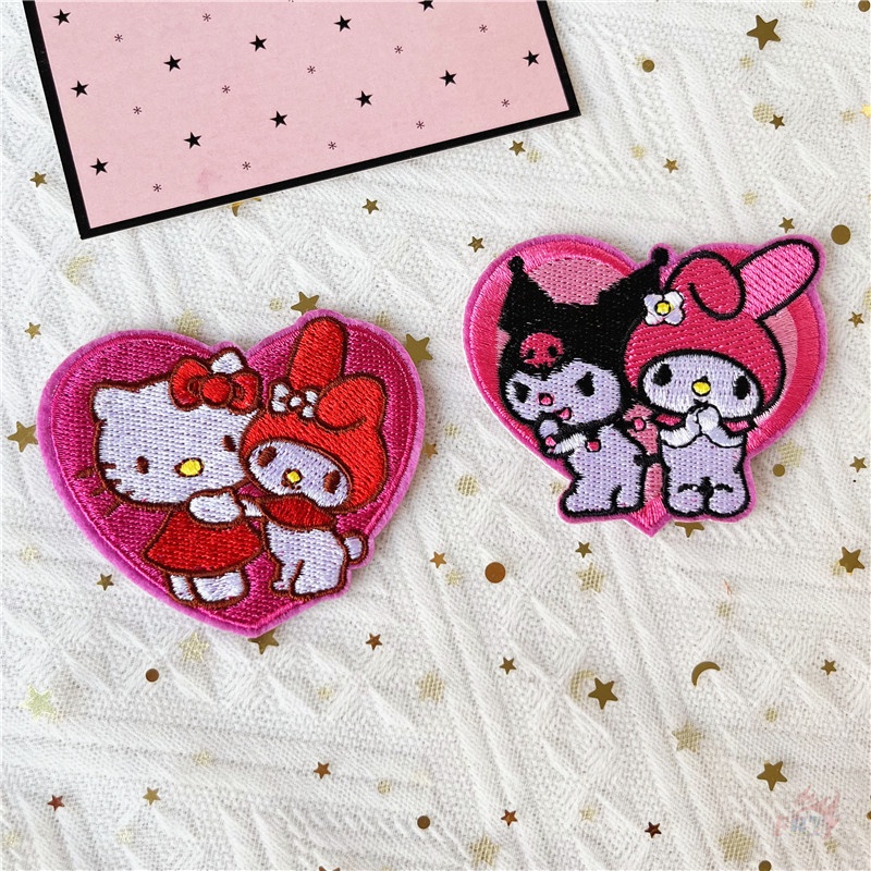☸ Sticker Ủi Thêu Hình Kuromi / Melody / Hello Kitty / Cinnamoroll / Pom Purin Màu Hồng Ngọt Ngào ☸ 1 Sticker Ủi Thêu Hình Huy Hiệu