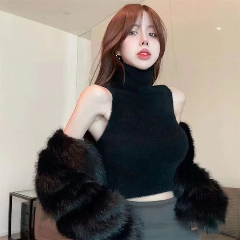 Áo Dệt Kim Sát Nách Cổ Cao Màu Trơn Thời Trang Quyến Rũ Cho Nữ