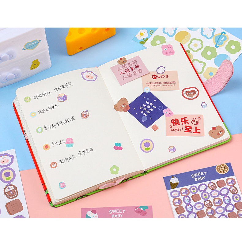 Set 3 Sticker Giấy 120 Hình Nhỏ Trang Trí Dán Sổ Color Block Sweet Baby | ST071