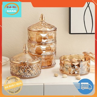 Khay mứt thủy tinh,Thố thủy tinh pha lê nhiều tầng đựng mứt, kẹo, hạt dưa, lọ thủy tinh đựng hạt khô