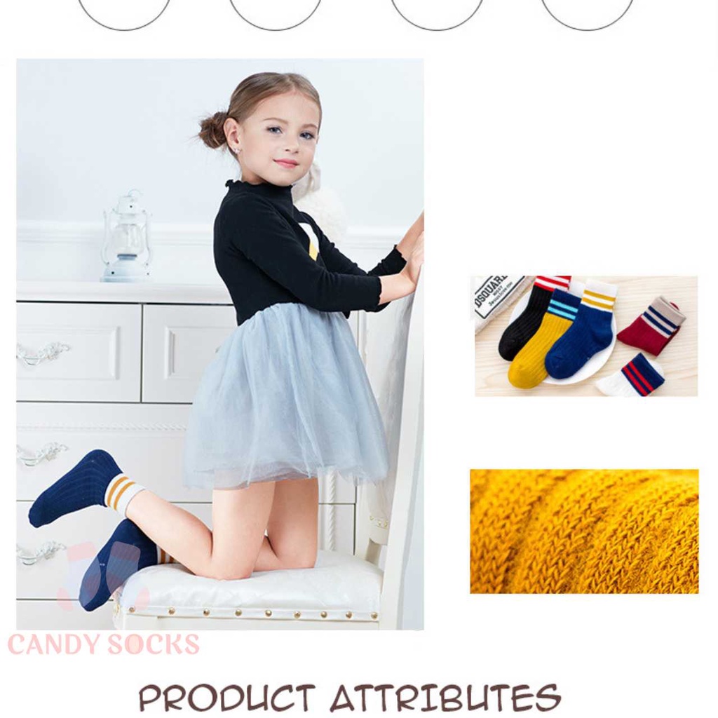 Tất trẻ em, Set 5 đôi tất kids cổ sọc chất liệu cotton mềm mại thoáng khí cho trẻ, Size 9-12 tuổi