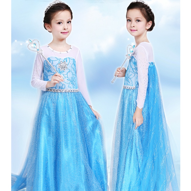 🍄   Váy Đầm Công Chúa Elsa + Tà Dài Dài Chạm Đất