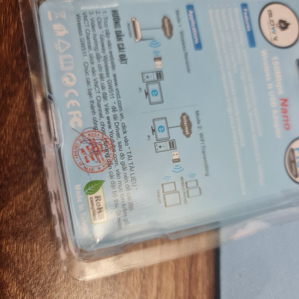 Usb wifi 2.4Ghz Glowy GW511 - 150 Mbps - Thiết bị thu wifi cho laptop, máy tính để bàn, tivi