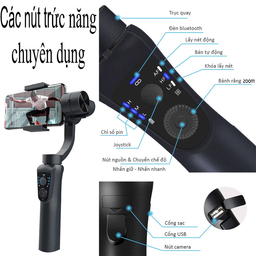 ✅Ngay tại Hà Nội✅Tay cầm chống rung 3 trục gimbal S5B tích hợp sạc dự phòng - pin lithium 4000mAh, Gimbal điện thoại qua