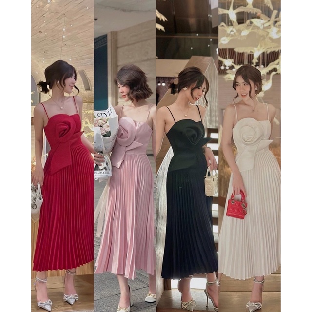 (100% hình thật shop chụp) {YAME BY THUY TRAN} VÁY XẾP LY ĐÍNH HOA NỔI TRƯỚC NGỰC (V81)