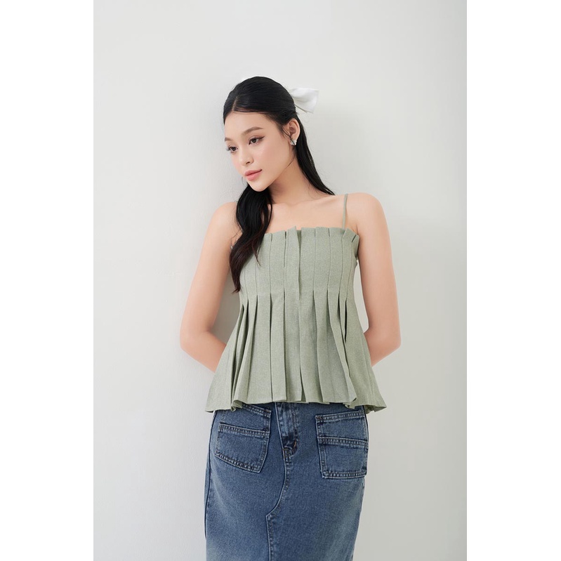 Áo dây kiểu xếp li thân thời trang GAGO 2 màu xanh lá và kem GA4232 GA4233