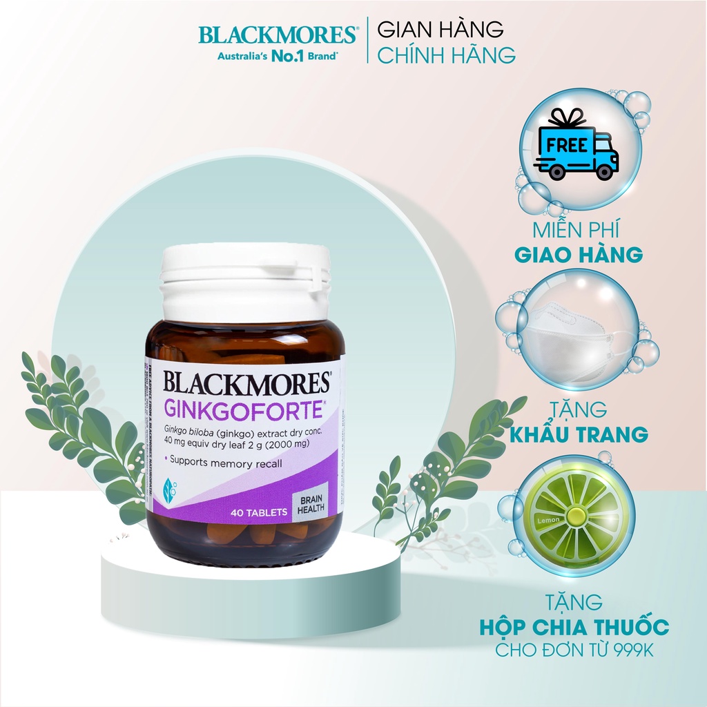 Bổ não Blackmores Ginkgoforte tăng cường trí nhớ, hỗ trợ tuần hoàn máu của Úc 40 viên