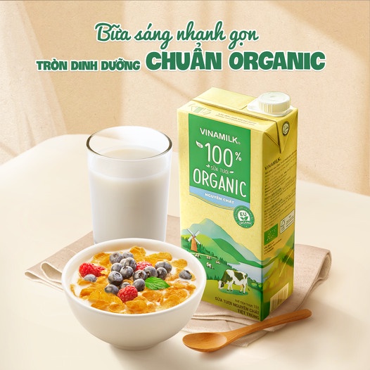 Sữa Tươi Tiệt Trùng Không Đường Vinamilk 100% Organic Hộp 1L - Dinh dưỡng thuần khiết