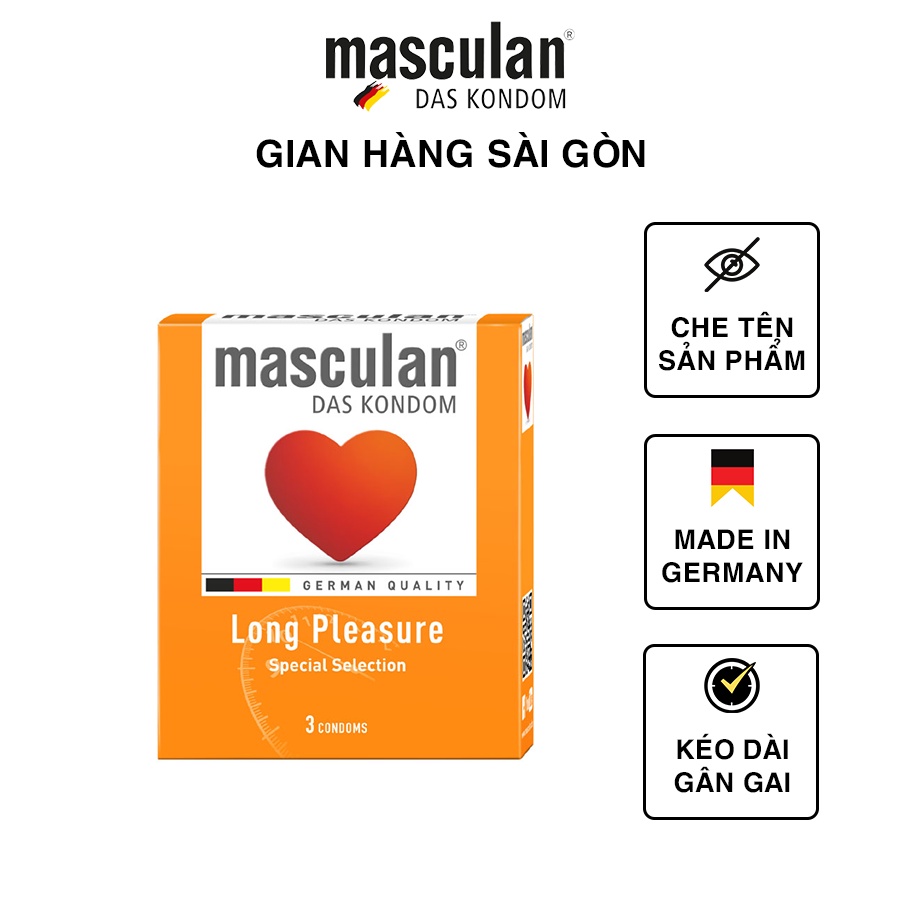 Bao cao su kéo dài thời gian Masculan Long Pleasure - Mùi thơm độc quyền - Có gân và chấm hạt