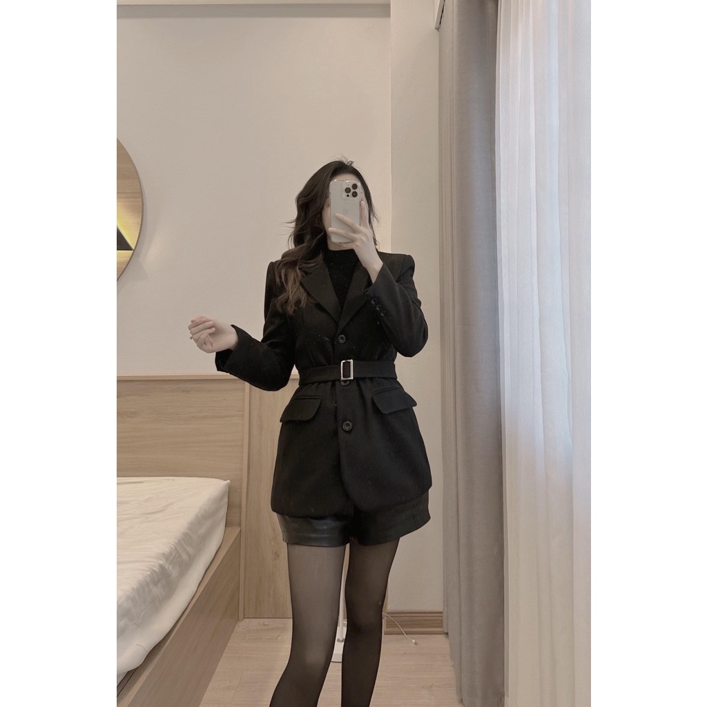Áo dạ đai 2 màu Be, đen 2 lớp