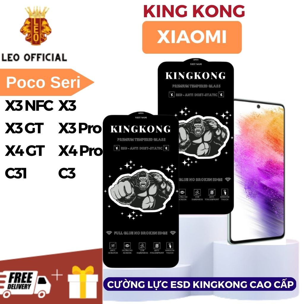 Kính cường lực kingkong Xiaomi Poco X3 Pro X3 X3 NFC GT X4 X4 Pro X4 GT C3 C31-Cao cấp- Chống tĩnh điện- Chống bụi [ESD]