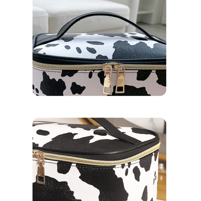 Túi Da PU Vuông Đựng Mỹ Phẩm Chống Thấm Nước In Họa Tiết Bò Sữa Xinh Xắn