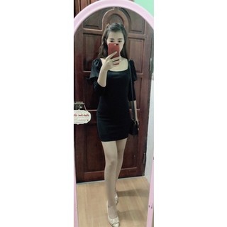 Đầm body ôm màu đen tay bồng