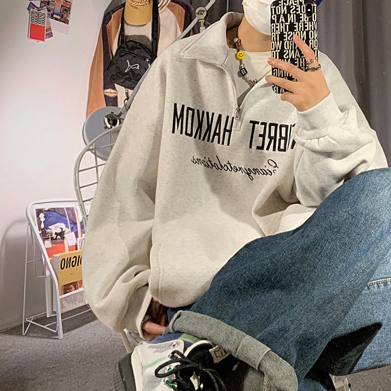 Áo Khoác polo Có Khóa Kéo Thêu Chữ Phong Cách Hàn Quốc Cho Nam