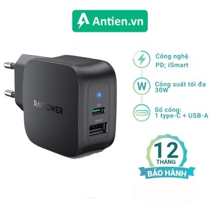 Củ sạc 30W RAVPower RP-PC132 - 1 Cổng USB 12W Và 1 Type-C PD 18W