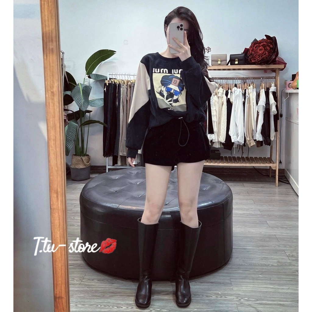 A27 Áo thun dài tay cổ tròn dáng Croptop in hình  LCHEE