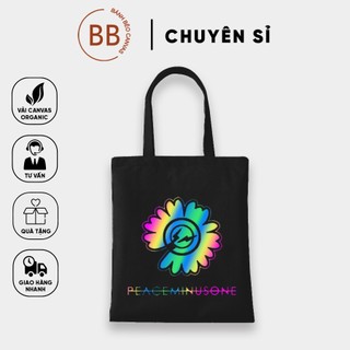 Túi tote vải bố đeo vai canvas in phản quang 7 màu hình hoa cúc Peaceminusone