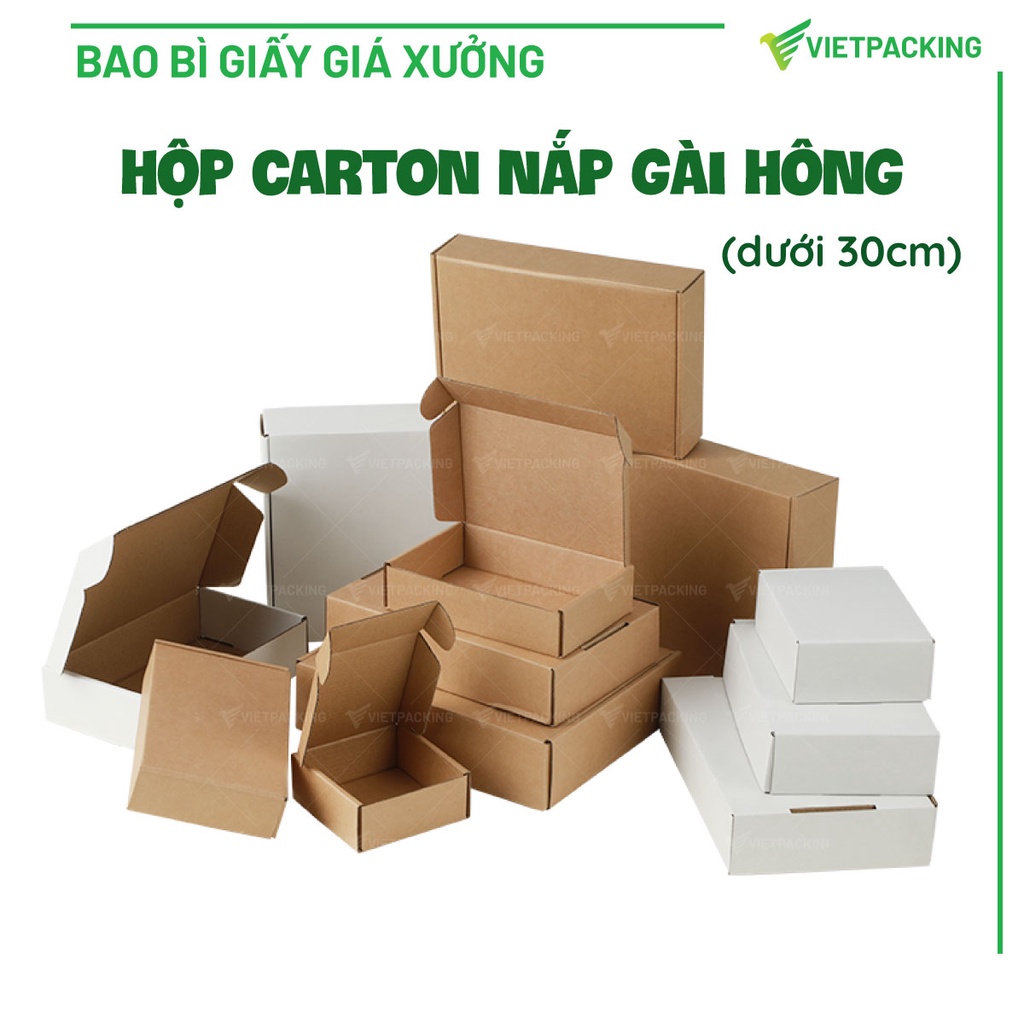 Hộp nắp gài, hộp giấy nắp gài nhỏ đựng quần áo, phụ kiện, quà tặng, nhiều size