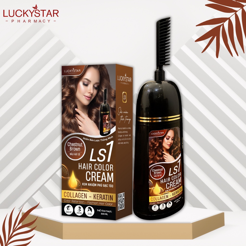 Kem Nhuộm Nâu Hạt Dẻ Chai Lược Lucky Star [ Chính hãng ] for Men & Women. Màu nhuộm tóc Nâu Tây