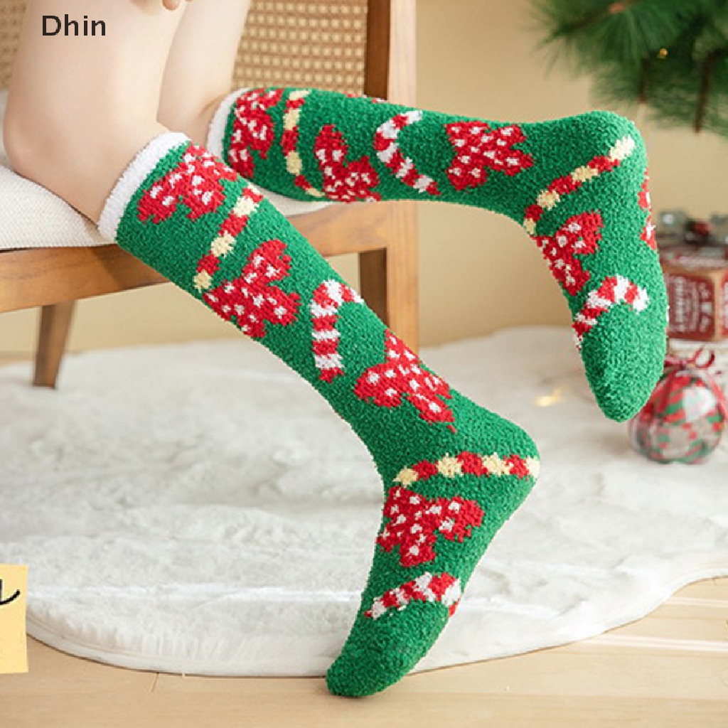 1 Đôi Vớ Dài Tới Gối Vải Lông Cừu San Hô Dày Mềm Mại Giữ Ấm Chủ Đề Giáng Sinh Năm Mới