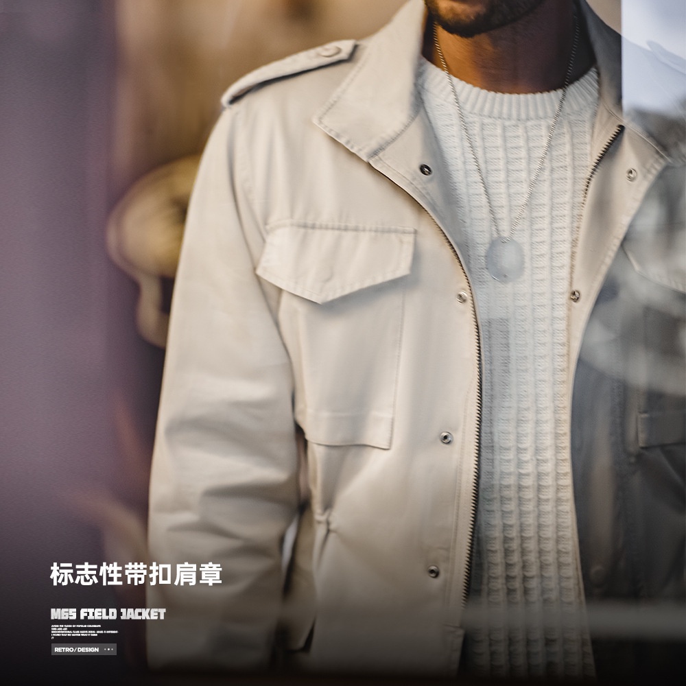 Áo Khoác Kaki Chống Gió Dáng Rộng Phối Túi Phong Cách Mỹ M65 Cá Tính Cho Nam