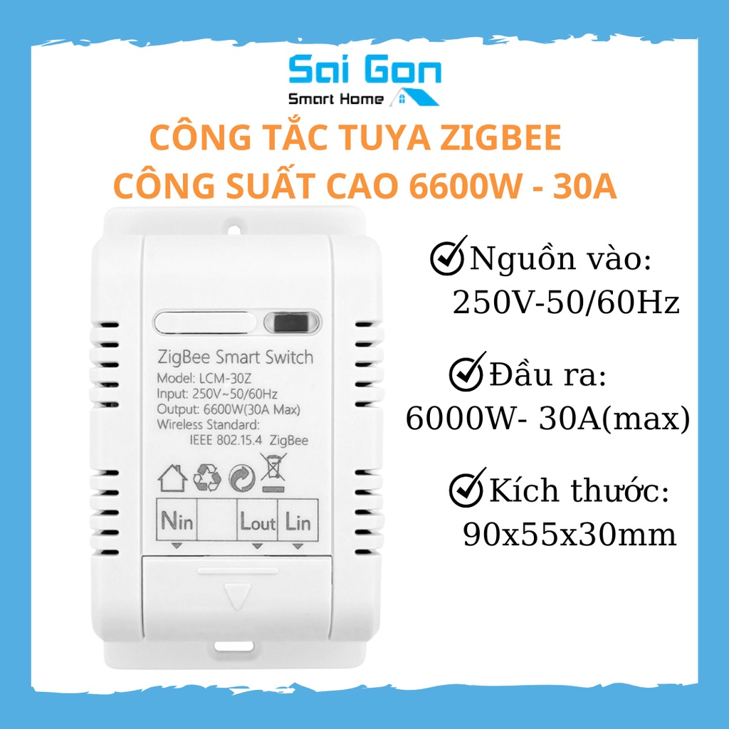 Công Tắc Tuya Zigbee Công Suất Cao 6600W- 30A