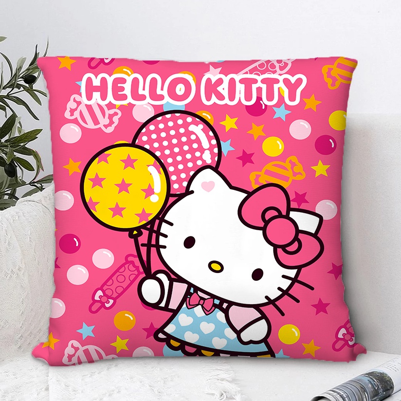 Vỏ Gối Hình Vuông Bằng Polyester In Họa Tiết Hello Kitty Dễ Thương Trang Trí Nhà Cửa / Xe Hơi