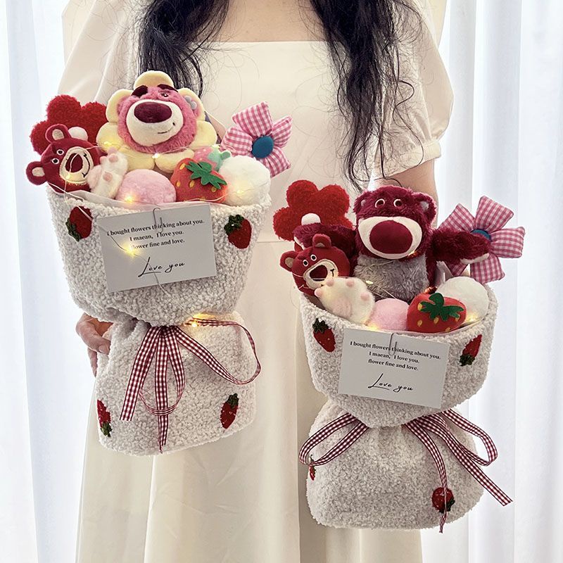 Bó Hoa Nhồi Bông Hình Gấu Dâu Tây Dễ Thương Dùng Làm Quà Tặng Sinh Nhật Cho Bạn Gái